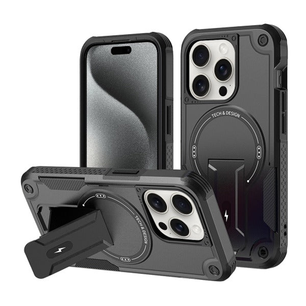 iPhone 15 Pro Max Holder Armor PC Hybrid TPU Case Black