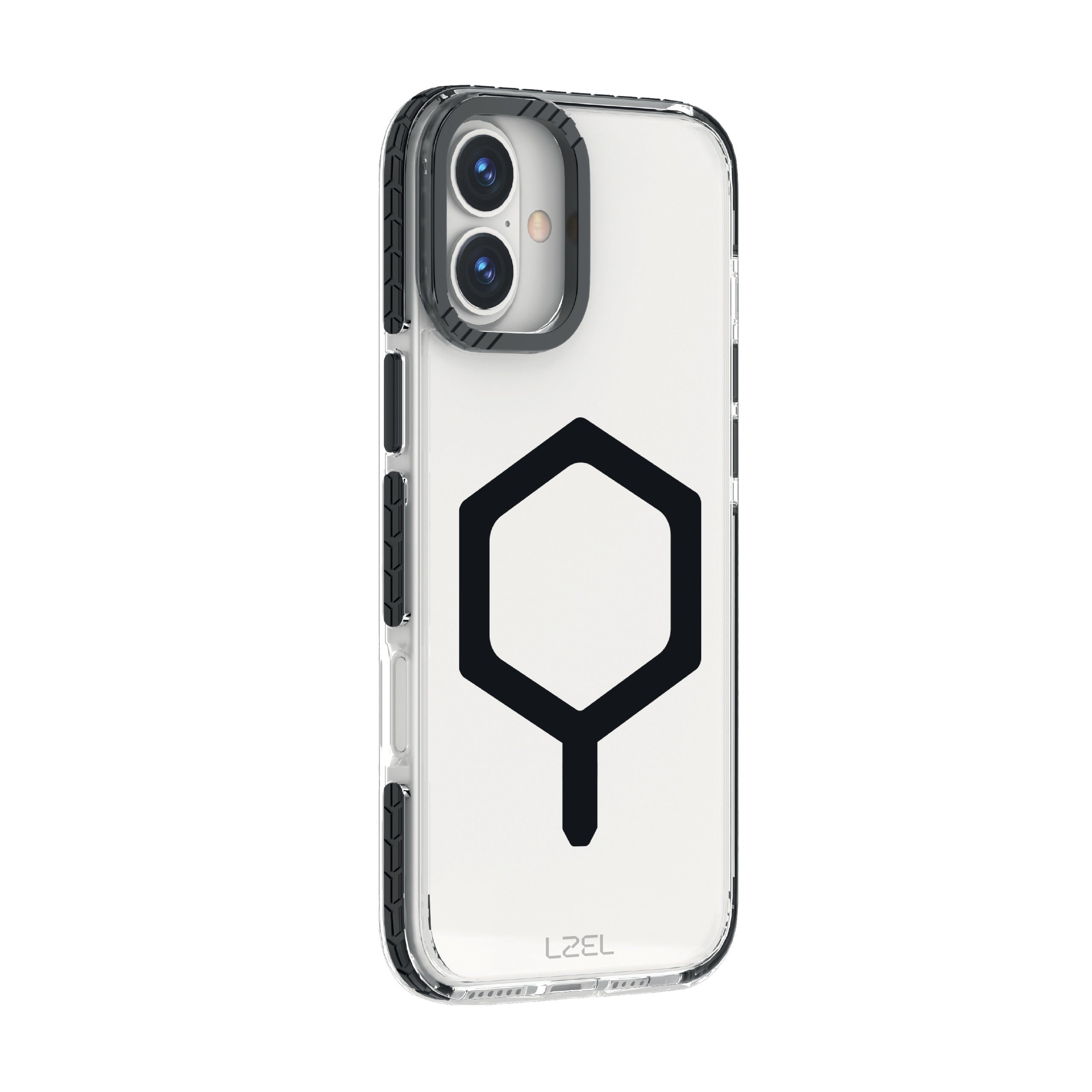 LZEL iPhone 16 Mag Hexa Defender Clear Square Magsafe Case Black