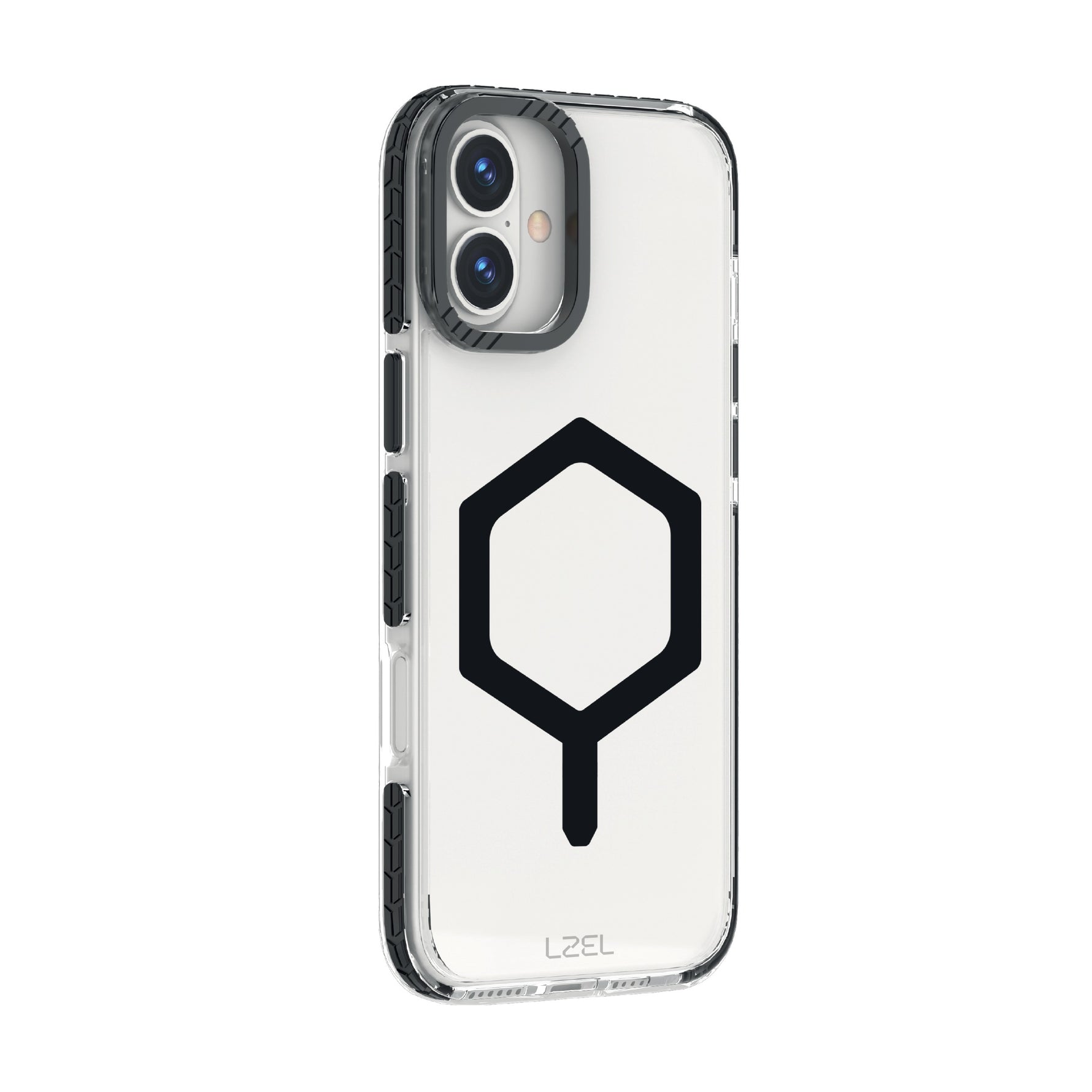 LZEL iPhone 16 Plus Mag Hexa Defender Clear Square MagSafe Case | Black