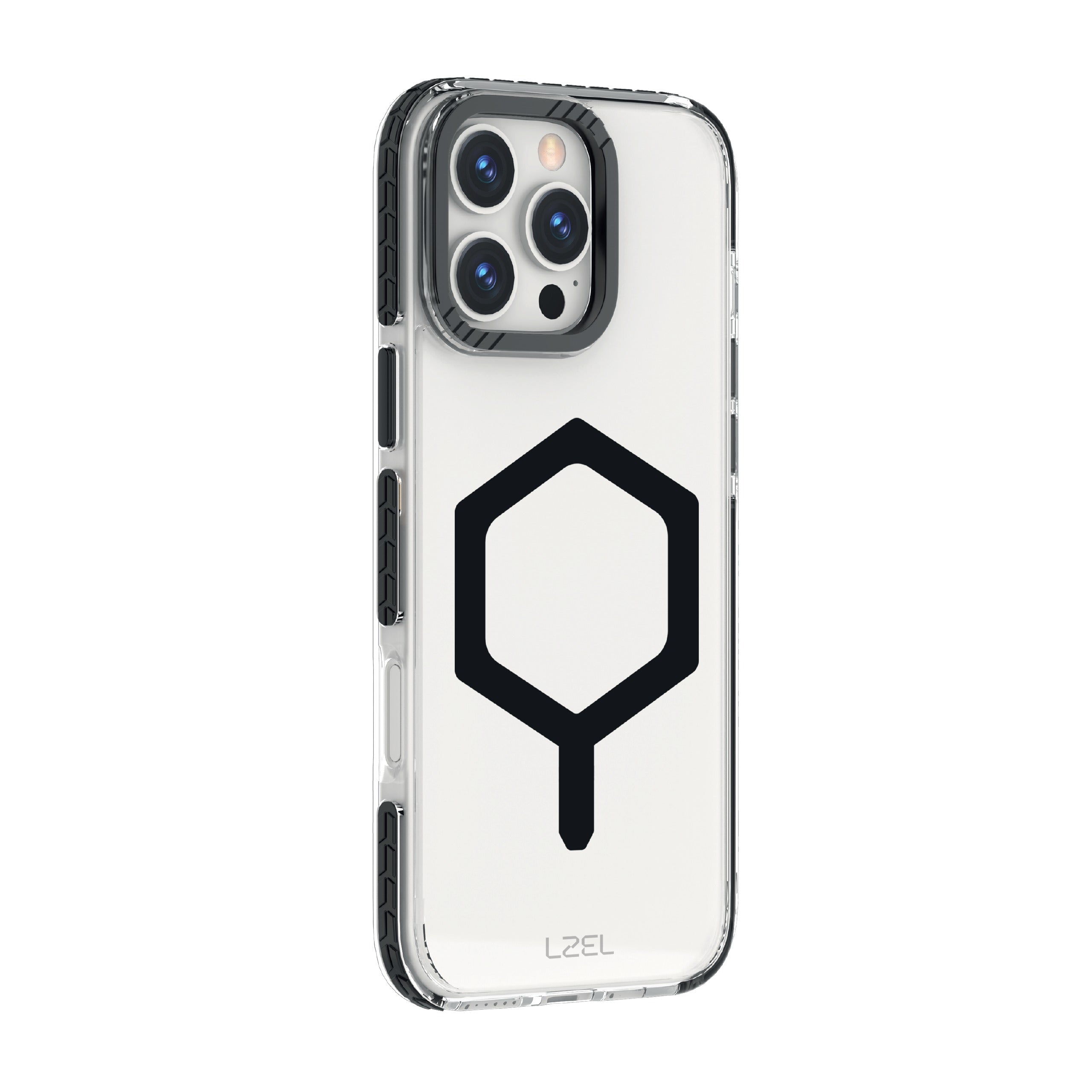 LZEL iPhone 16 Pro Max Mag Hexa Defender Clear Square Magsafe Case Black