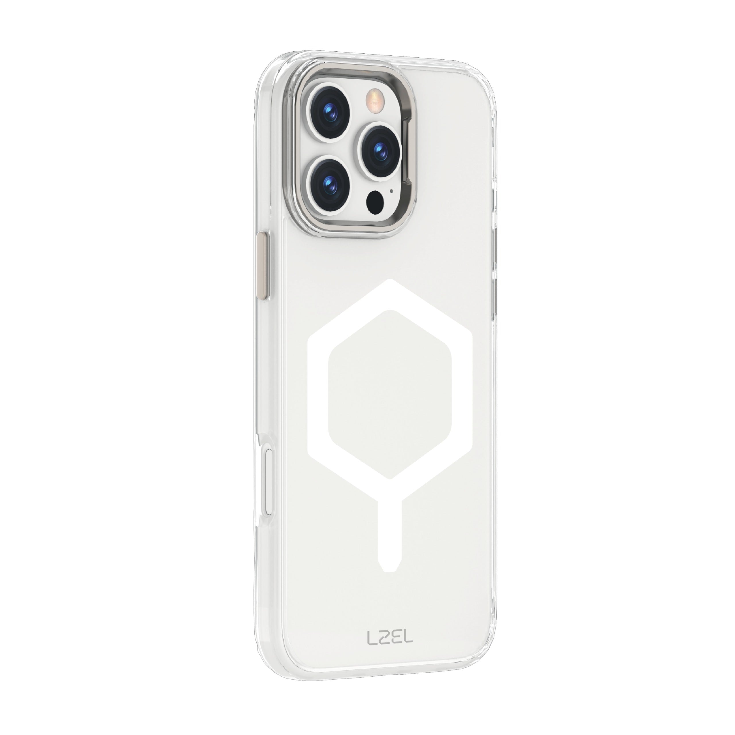 LZEL iPhone 16 Pro Mag Octa Shield Clear Case With Square Magsafe White