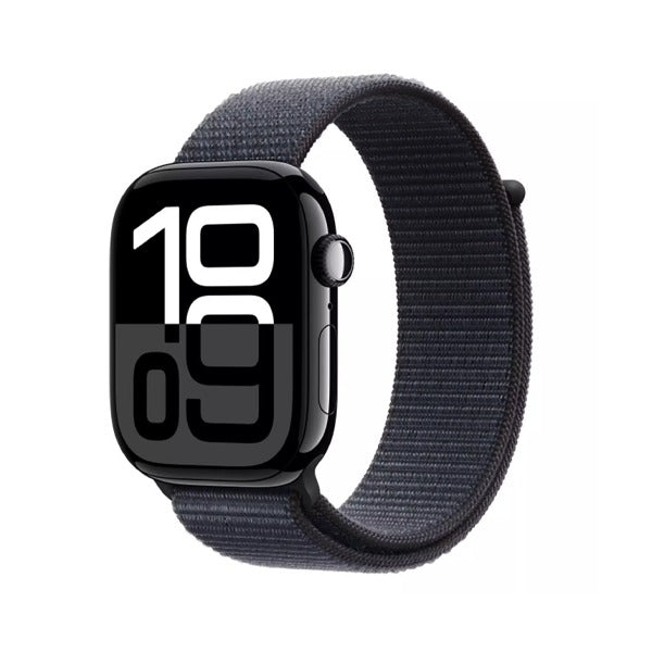 ساعة Apple Watch Series 10 GPS مقاس 42 مم، هيكل من الألومنيوم باللون الأسود مع حزام رياضي Ink