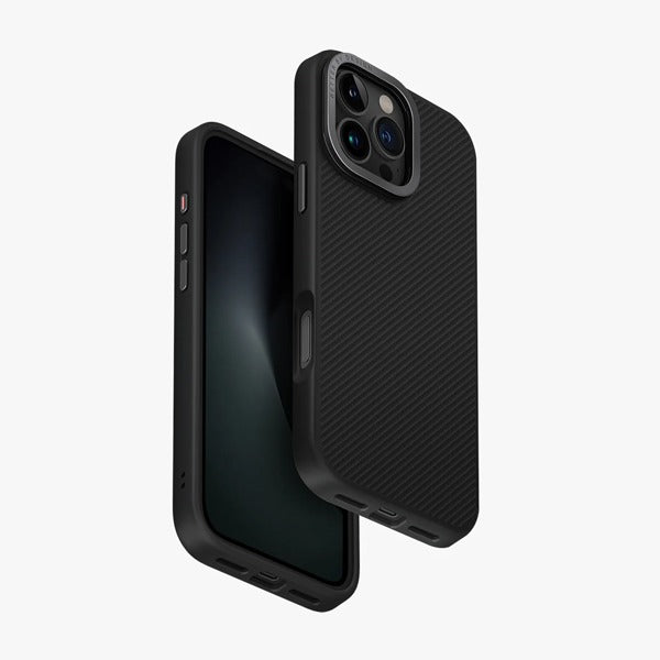 كڤر حماية Hybrid Keva Max لهاتف iPhone 16 Pro Max متوافق مع MagSafe مع حامل كاميرا من الكربون من Uniq | أسود