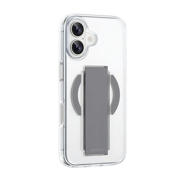 Asli Global iPhone 16 Leather Grip Case | Clear/Gray
