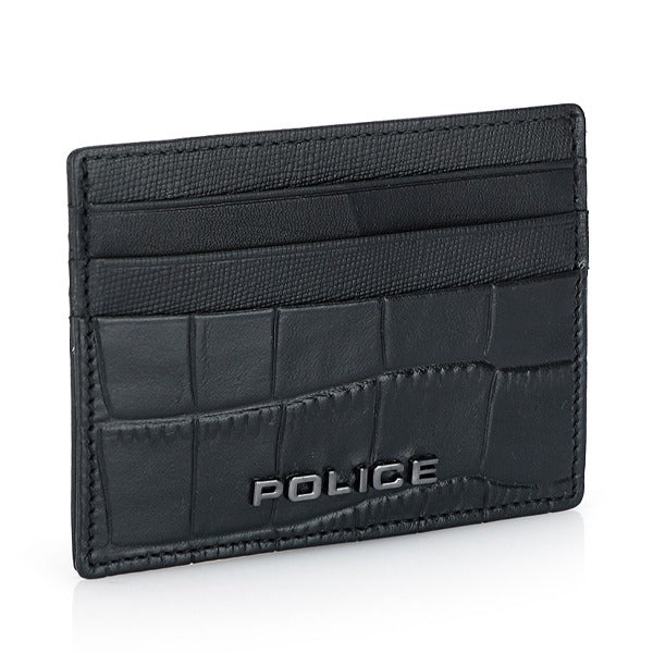 Police Ponte Mens Leather Card Holder in Croc Print Black