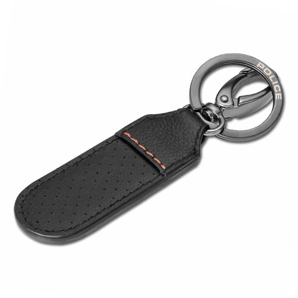 Police Orion Mens Leather Perforated Keyring with Round Logo