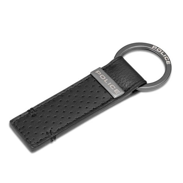 Police Orion Mens Leather Perforated Keyring Black