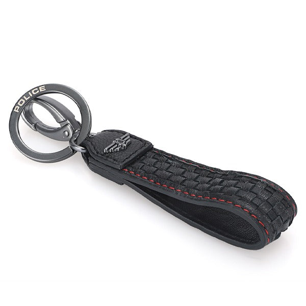 Police Cleste Mens Leather Keyring With Braids Black