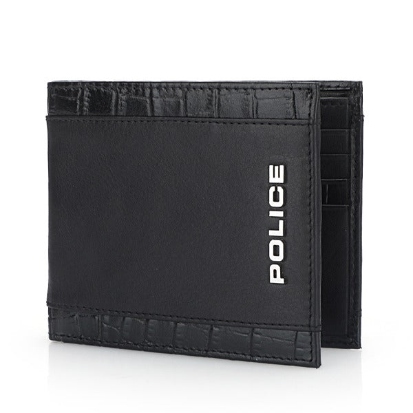 Police Avon Mens leather Wallet w/ Croc Trim Leather 11x9 cm Black