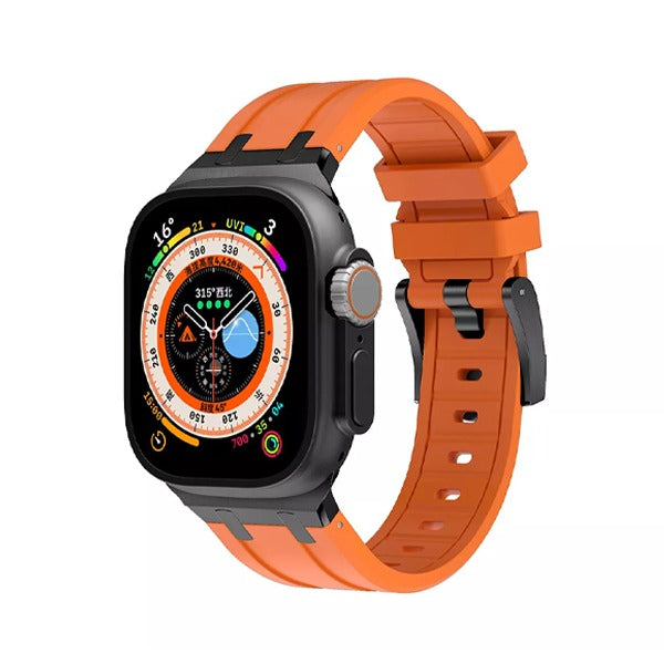 Metal Head Silicone Band For Apple Watch 45/49 Orange With Black Head | 224541