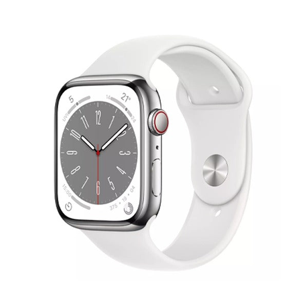 Apple Watch S8 GPS + Cellular, 41mm Silver Stainless Steel Case with Silver Sport Band