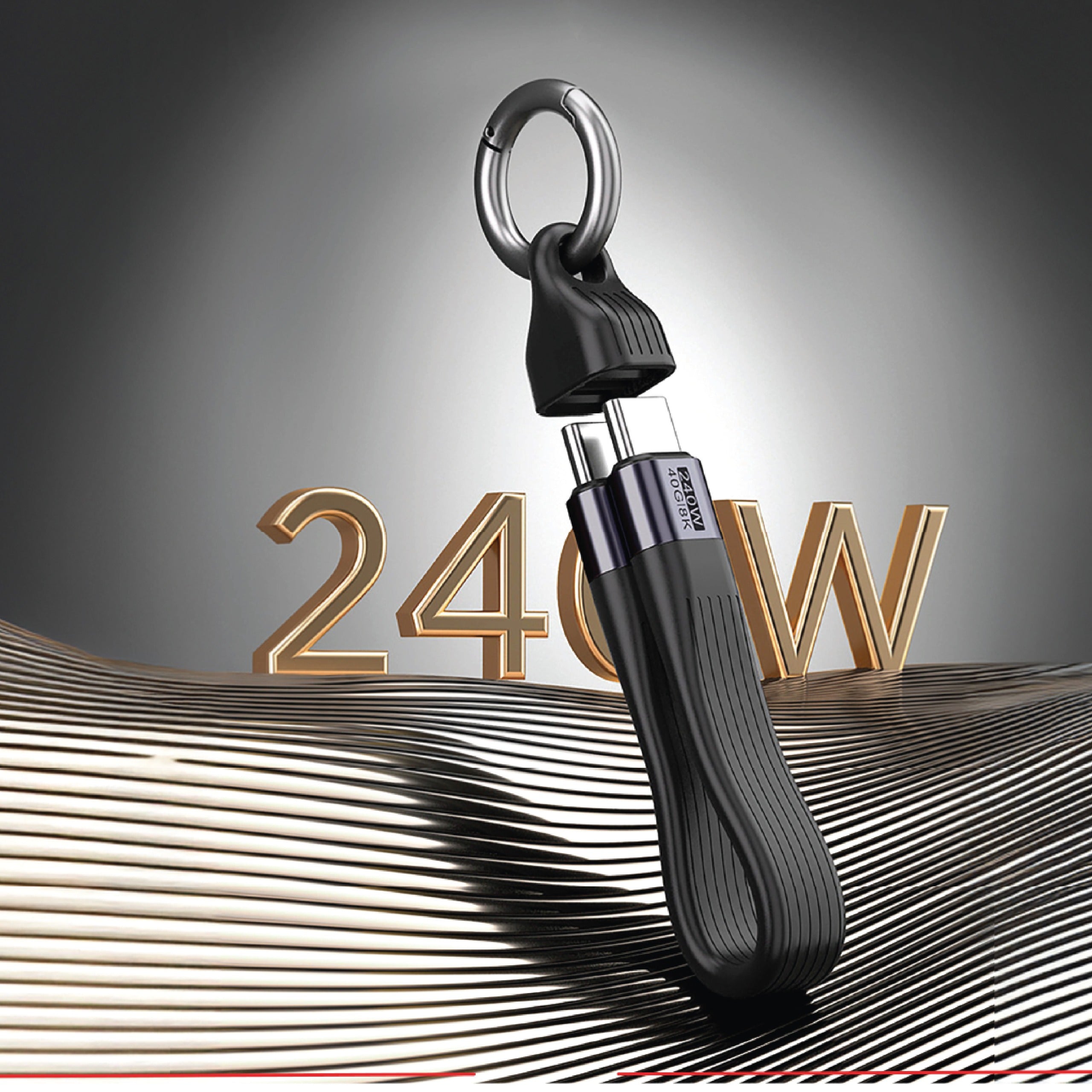 Asli Powerwire Key Flex Pd 240W (40g 8k) USB4.0-C To USB-C Keychain 30cm Cable Black