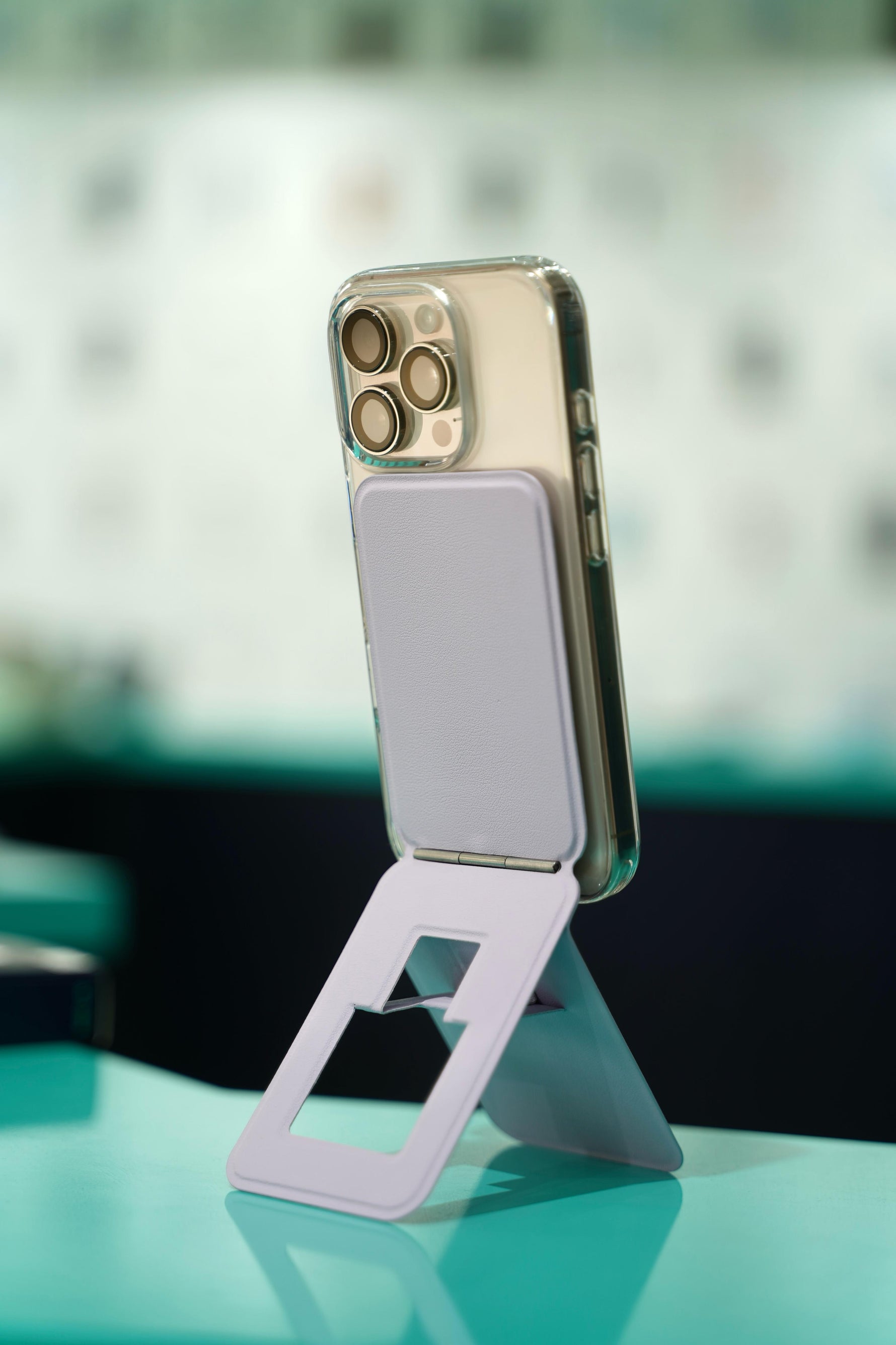 LZEL Magsafe PU Leather Card Holder And Tripod Stand Aegis Clio | Light Purple