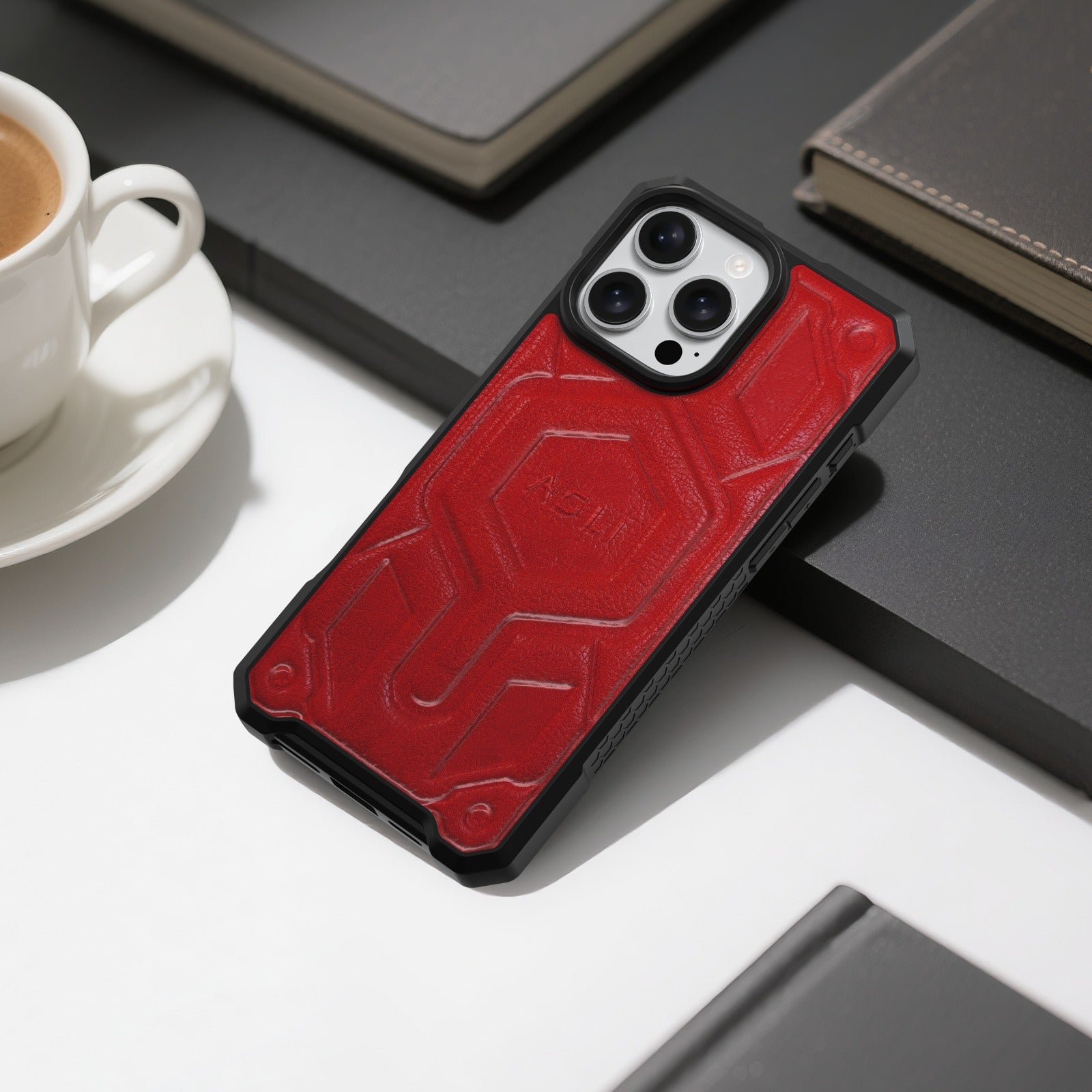 كڤر حماية ASLI Leather Hybrid من الجلد الفاخر لهاتف iPhone 16 Pro ، مزوّد بحماية من السقوط وتبديد للحرارة.
