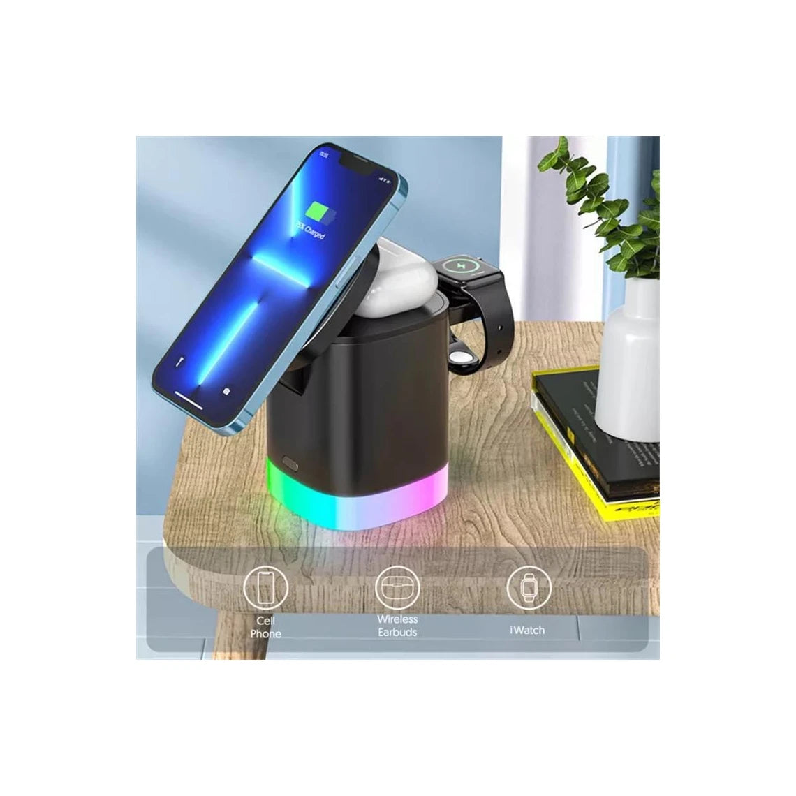 Magnetic Wireless Charger for iPhone Smart Watch Earphone 3 in 1 15W Fast Wireless Charging Stand