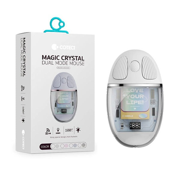 Coteci Magic Crystal Mouse ماوس شفاف ثنائي الوضع، صامت وغير مزعج، إيقاع ذكي - أبيض (84011-WH)