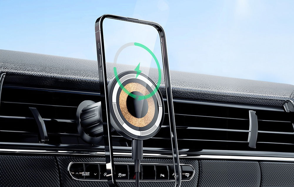 حامل سيارة لاسلكي من أسلي جلوبال بقوة 15 واط مع حلقة مغناطيسية شحن سريع  دوران 360 درجة