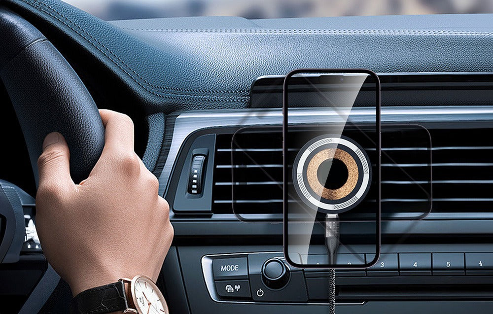 حامل سيارة لاسلكي من أسلي جلوبال بقوة 15 واط مع حلقة مغناطيسية شحن سريع  دوران 360 درجة