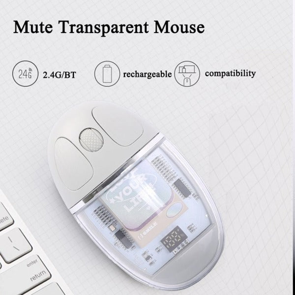 Coteci Magic Crystal Mouse ماوس شفاف ثنائي الوضع، صامت وغير مزعج، إيقاع ذكي - أبيض (84011-WH)