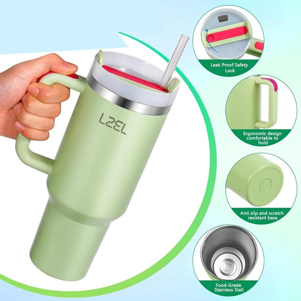 LZEL Tumbler With Handle 1100ML Aqua Pure Vacuum Insulated |Light Green