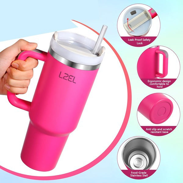 LZEL Tumbler With Handle 800ML Aqua Pure Vacuum Insulated Barbie Pink