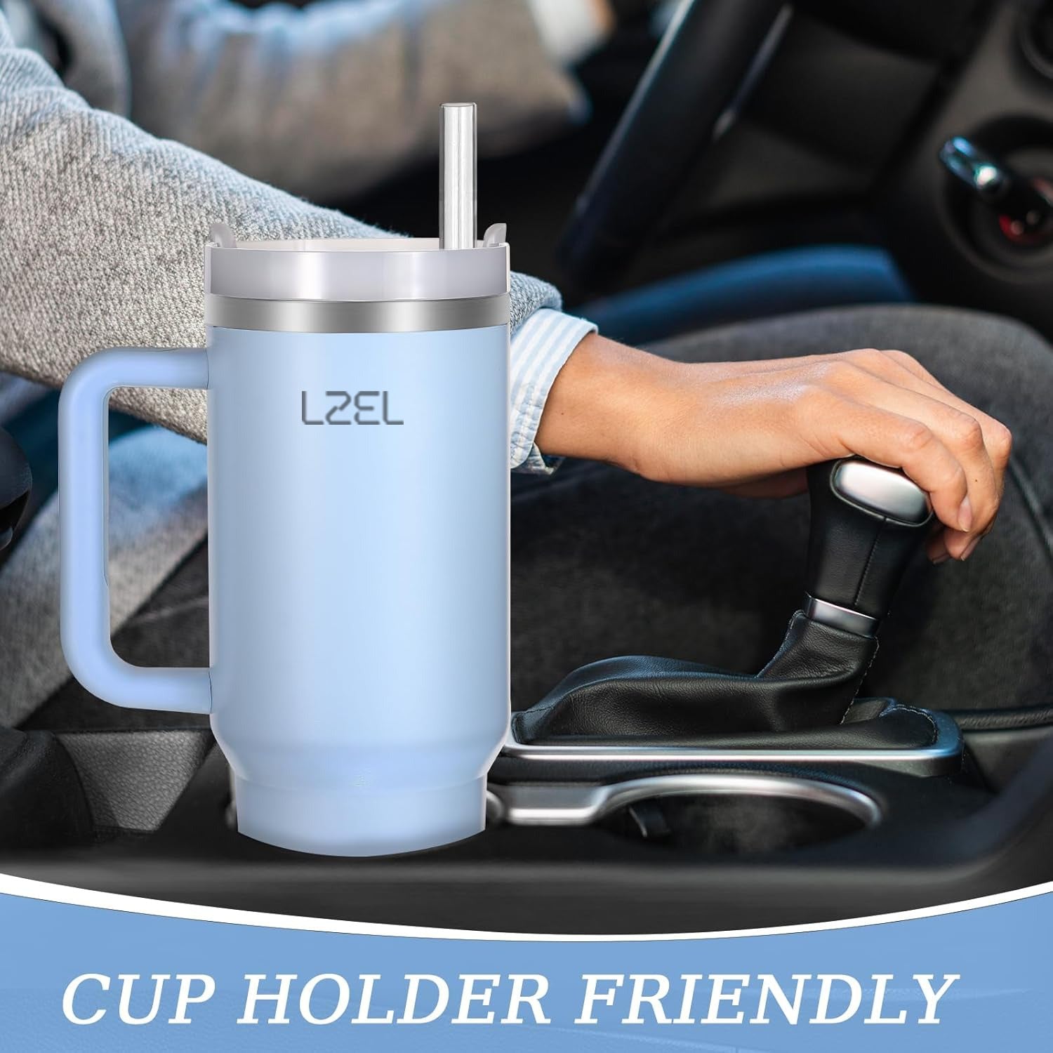 LZEL Tumbler With Handle 1100ML Aqua Pure Vacuum Insulated |Lake Blue