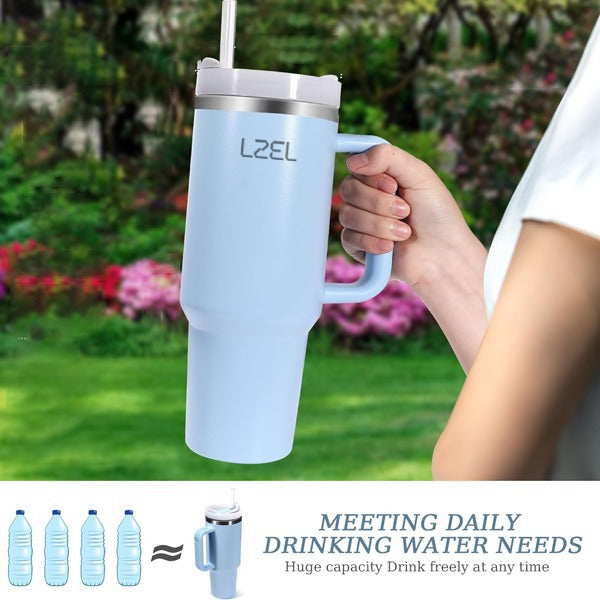 كوب من ليزل 800 مل مصنوع من الفولاذ المقاوم للصدأ عازل للحرارة مع حافظة مضادة للانزلاق | أزرق فاتح