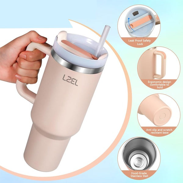 LZEL Tumbler With Handle 1100ML Aqua Pure Vacuum Insulated |Pink