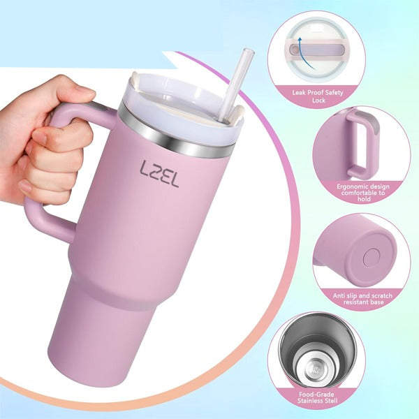 LZEL Tumbler With Handle 1100ML Aqua Pure Vacuum Insulated |Light Purple