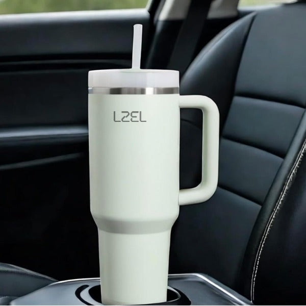 LZEL Tumbler With Handle 1100ML Aqua Pure Vacuum Insulated Bay Leaves