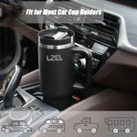 كوب من ليزل 1100 مل مصنوع من الفولاذ المقاوم للصدأ عازل للحرارة مع حافظة مضادة للانزلاق | أسود