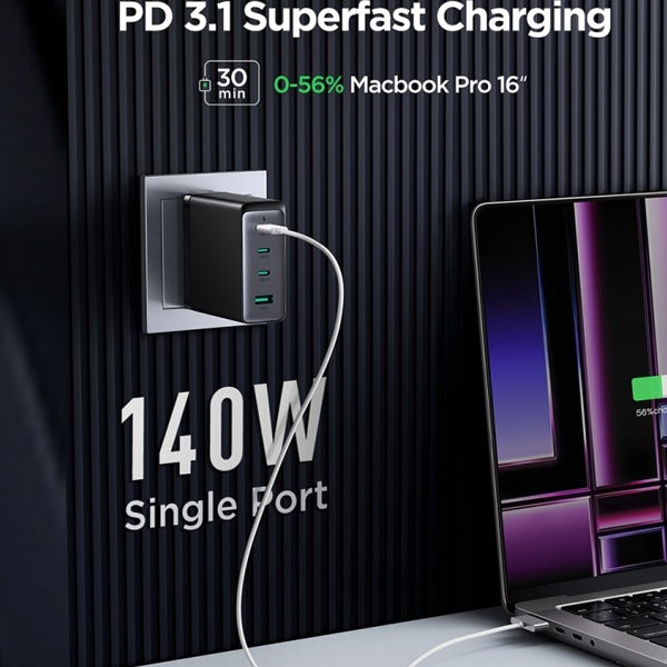 Asli Thundervolt 3 USB-C & 1 USB 140W Home Charger Black