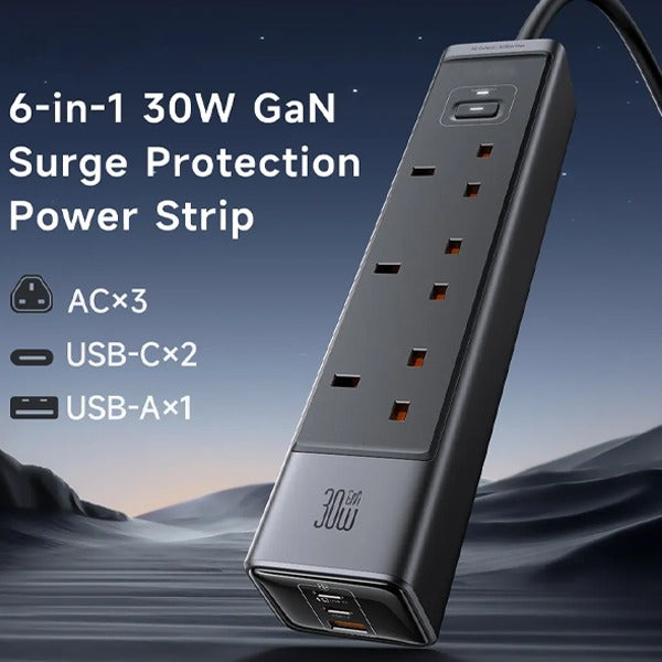 Asli 30W GaN 3 Outlet - 1 USB - 2 type C Surge Protection Powerstrip