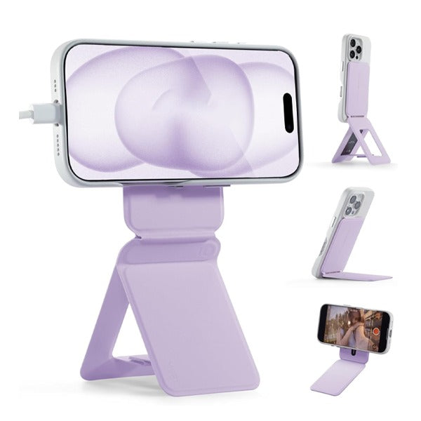 LZEL Magsafe PU Leather Card Holder And Tripod Stand Aegis Clio | Light Purple