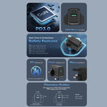 شاحن حائط فائق السرعة من أسلي جلوبال ثنائي المنفذ بتقنية GaN بقوة 33 واط | أسود