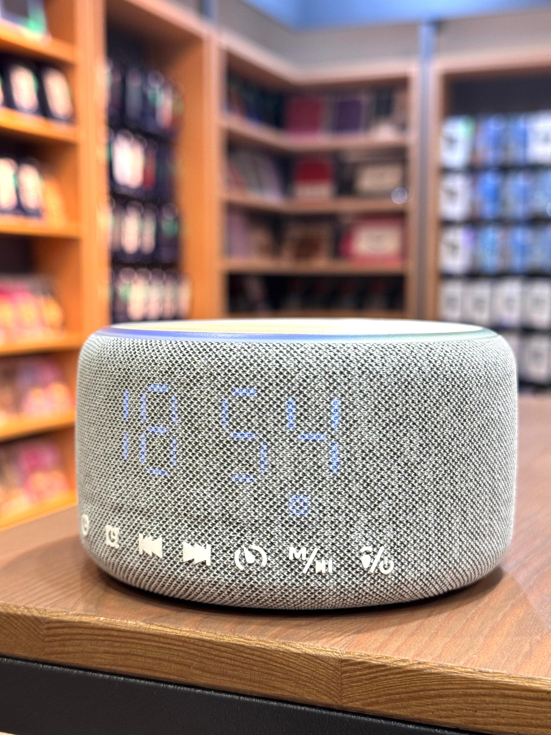 LZEL SonicGlow Horizon  Wake Multifunctional Speaker – Alarm Clock & Wireless Charging Dock | Bamboo/Gray