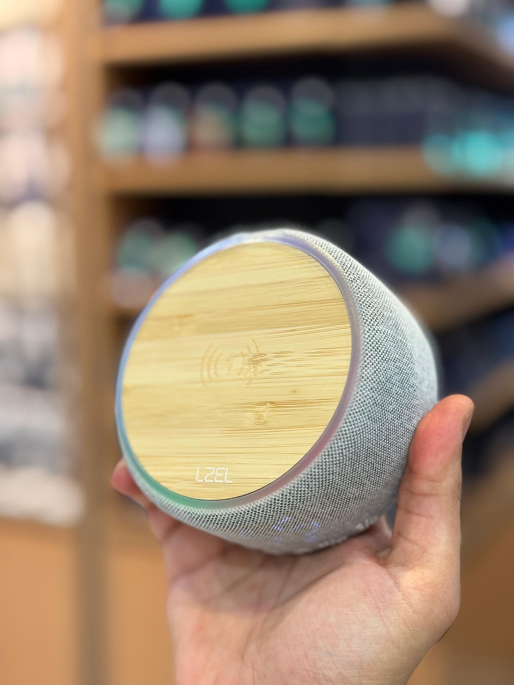 LZEL SonicGlow Horizon  Wake Multifunctional Speaker – Alarm Clock & Wireless Charging Dock | Bamboo/Gray