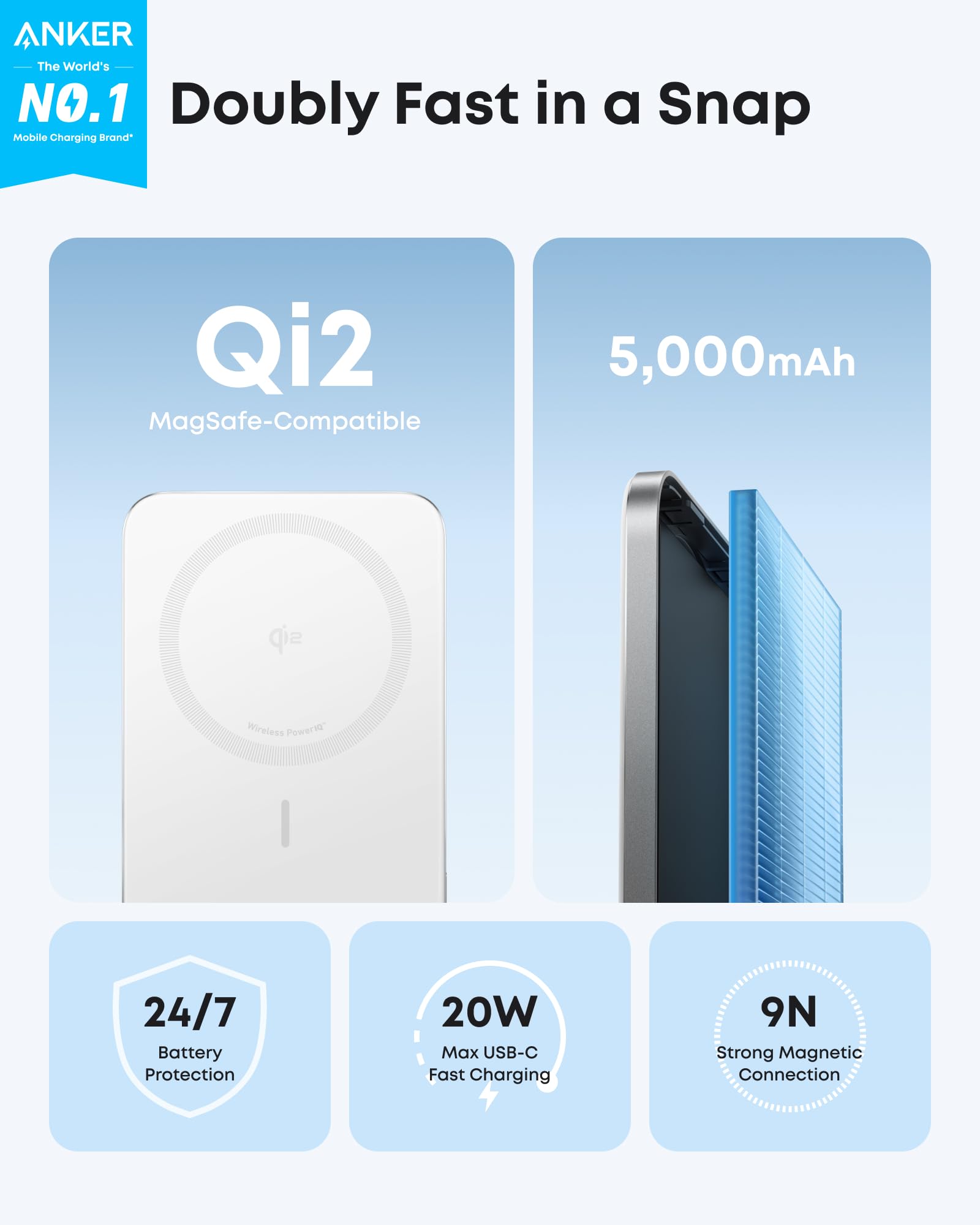 Anker MagGo Slim 5K Card-Like Magnetic Power Bank