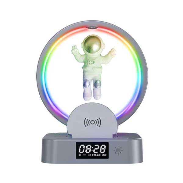 Magnetic Levitation Bluetooth Speaker Astronaut Home RGB Mini Radio TWS Sound Box Outdoor Wireless Subwoofer TF AUX USB - Silver (Y-558 S)