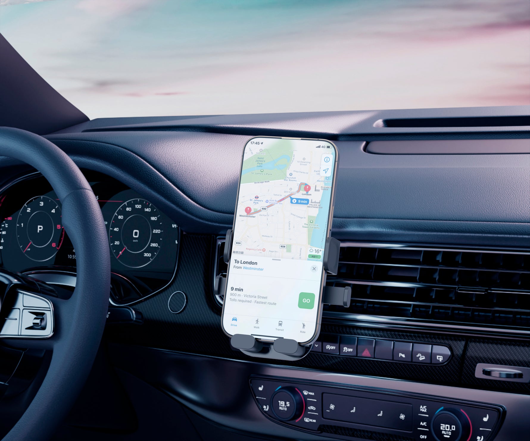 حامل هاتف للسيارة Motogrip Air 90 Air Outlet من 90 Percent | أسود