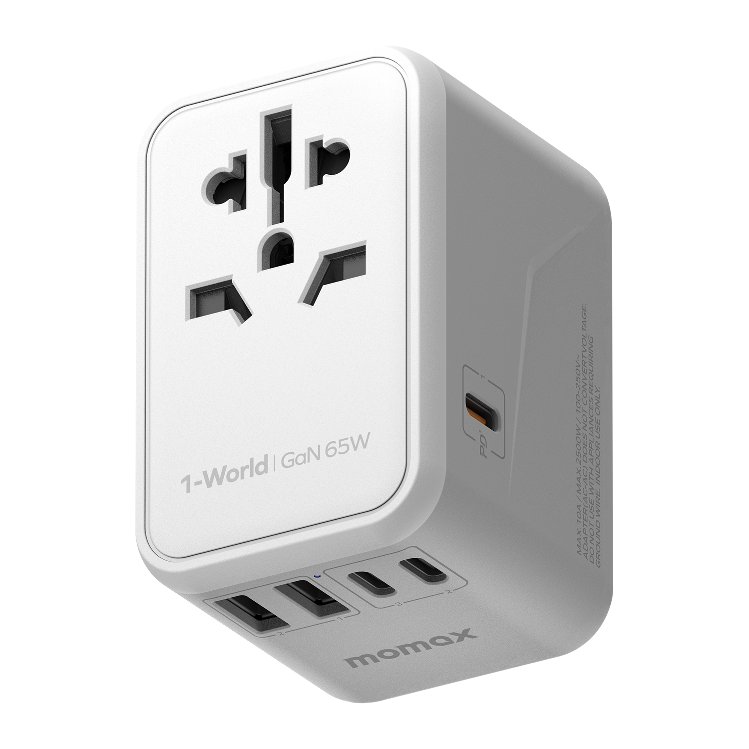 Momax Oneplug 65w Gan Extension Cord With Usb | White