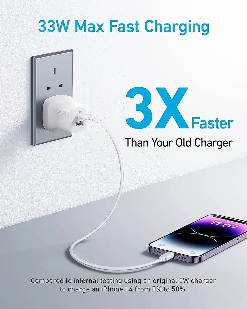 شاحن أنكر 323 بقدرة 33 واط مع كابل 310 USB-C إلى Lightning | أبيض
