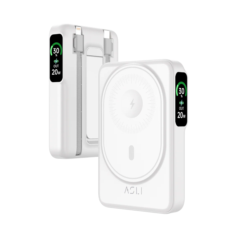 بطارية متنقلة Magcrest Hub من أسلي جلوبال 6 في 1 لاسلكي 10000 مللي أمبير بتقنية PD | أبيض