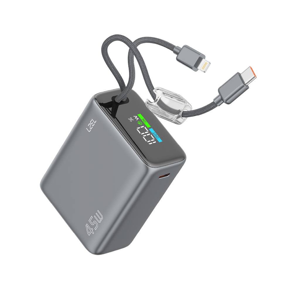 LZEL Neurovolt 15K Pd22.5W Mini Power Bank Pd3.0 & Qc3.0 | Usb-C Cable & Lightning Cable | Gray