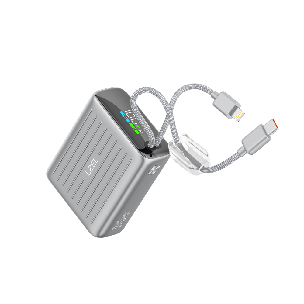 LZEL Neurode 10K Pd 35W Mini Power Bank Pd3.0 & Qc3.0 | Usb-C Cable & Lightning Cable | Silver