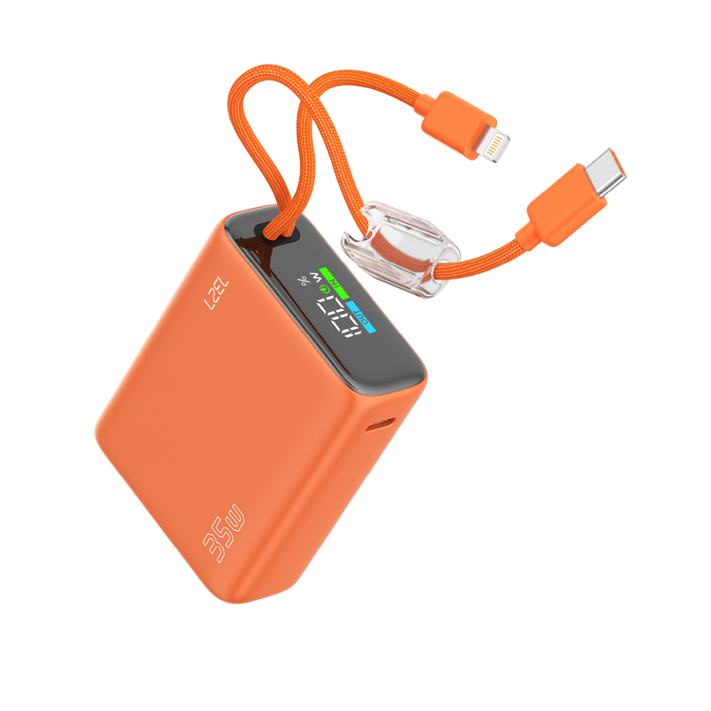 LZEL Neurovolt 10K Pd 35W Mini Power Bank Pd3.0 & Qc3.0 | Usb-C Cable & Lightning Cable | Orange