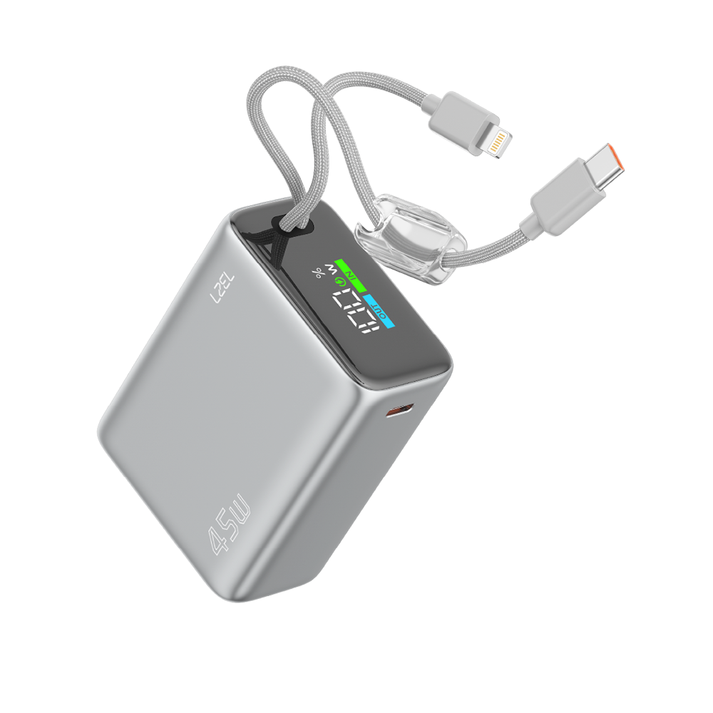 LZEL Neurovolt 15K Pd22.5W Mini Power Bank Pd3.0 & Qc3.0 | Usb-C Cable & Lightning Cable | Silver