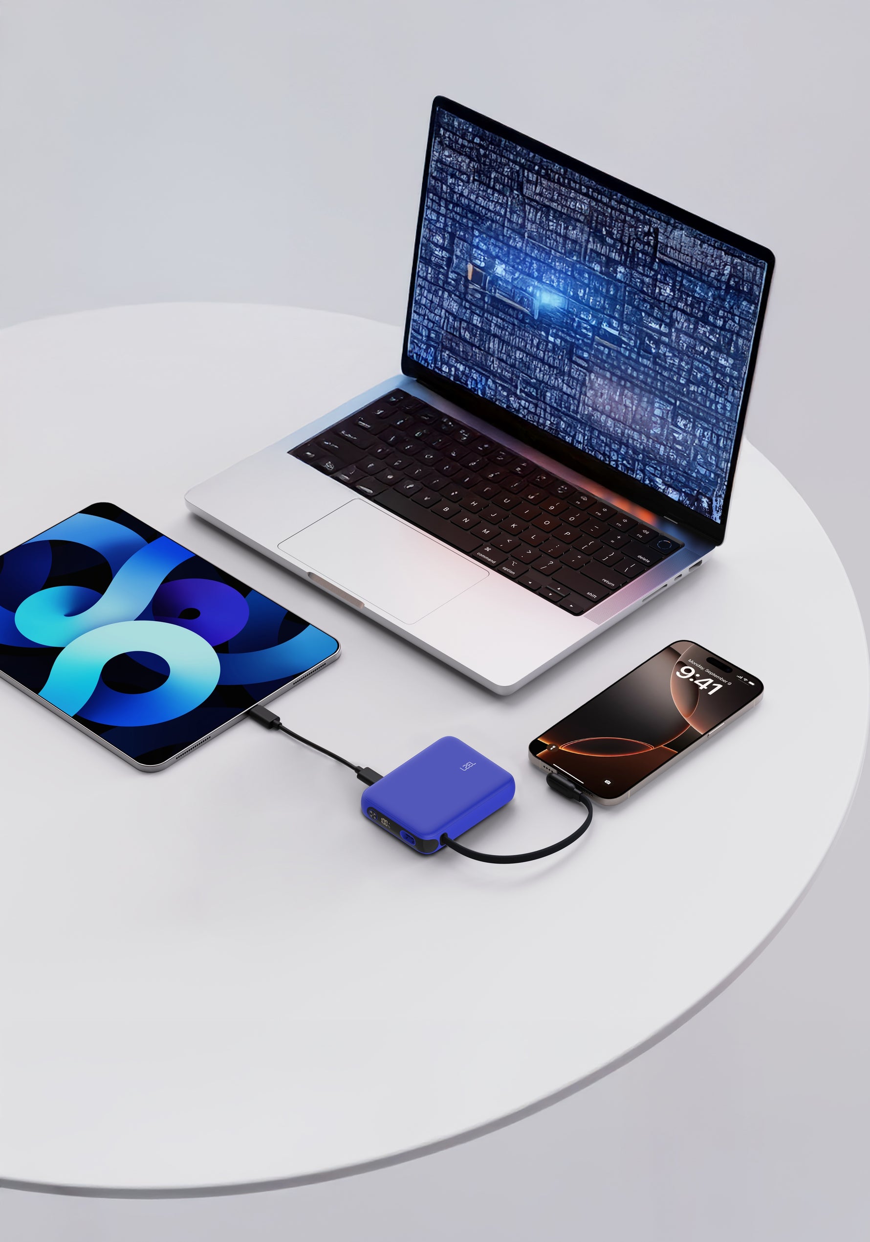 LZEL PrimeBrio 10K Mini PD Power Bank – 10000mAh, 30W, Built-in Type-C Cable | Blue