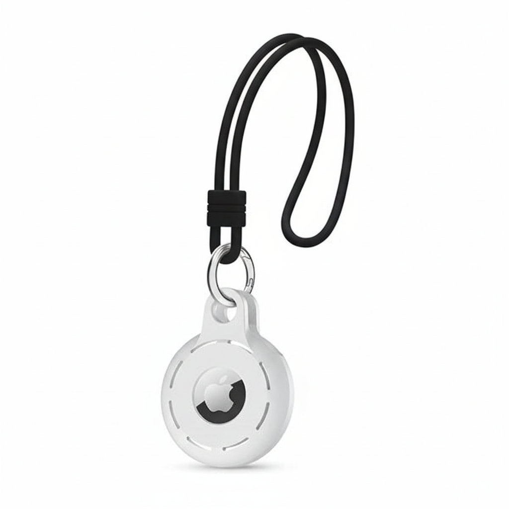 كڤر حماية AirTag متعدد الاستخدام مع حلقة مفاتيح مع حزام معصم مع حلقة تعليق | أبيض