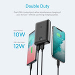 بطارية شحن Power Core Select من أنكر  سعة 10000 مللي أمبير شحن سريع بمنفذي USB-A مزدوجين بقدرة 12 واط | أسود